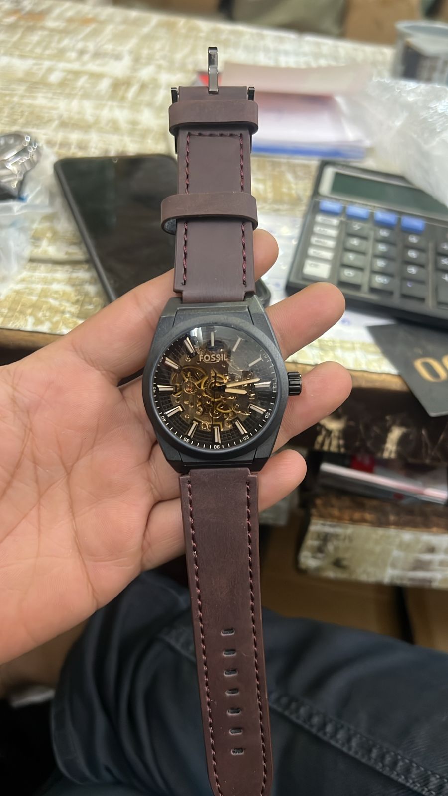 Fossil Everett Automatic Dark Brown LiteHide Leather Watch